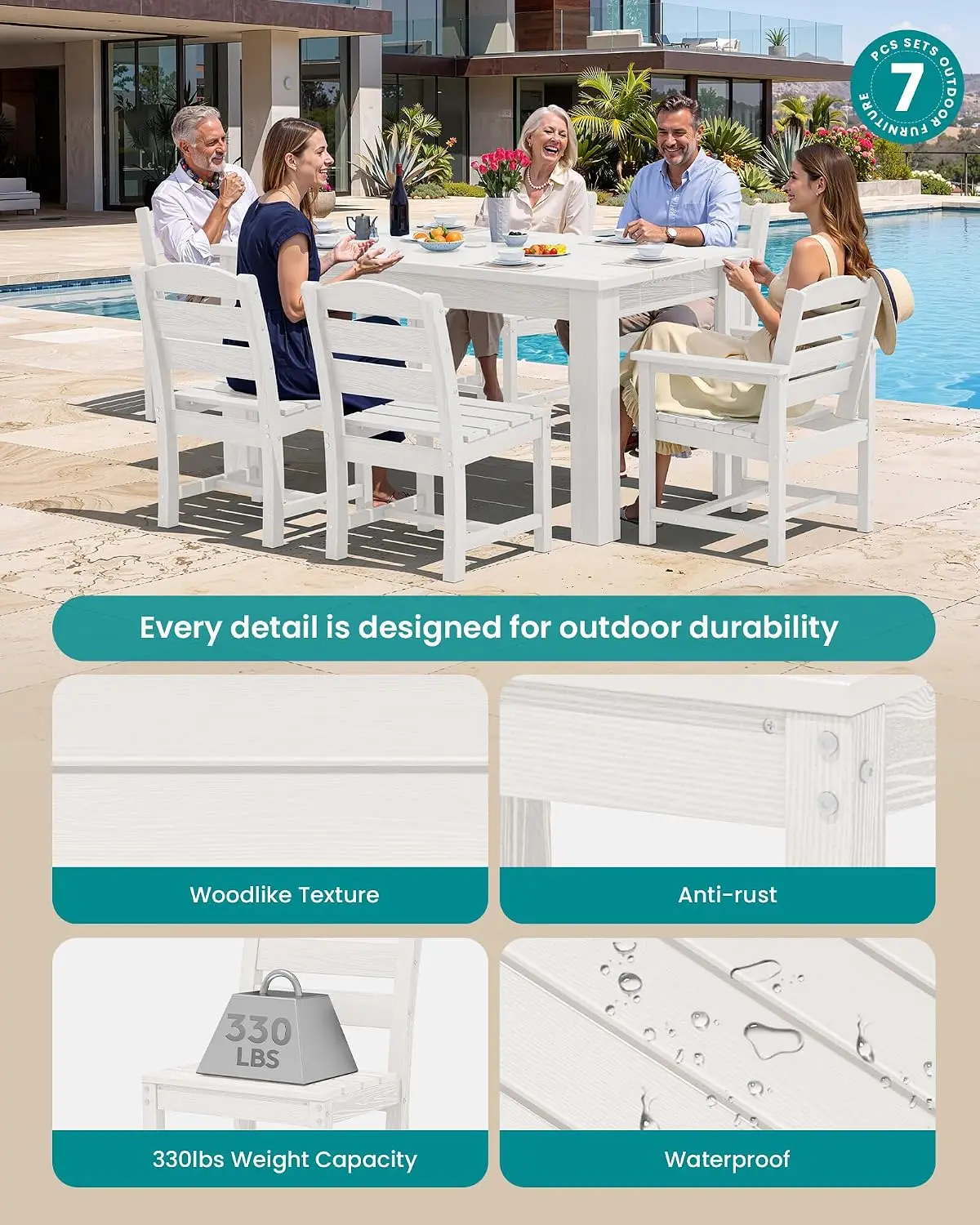 59" Patio Dining Set For 6 W/ Table & 6 Chairs, Customized