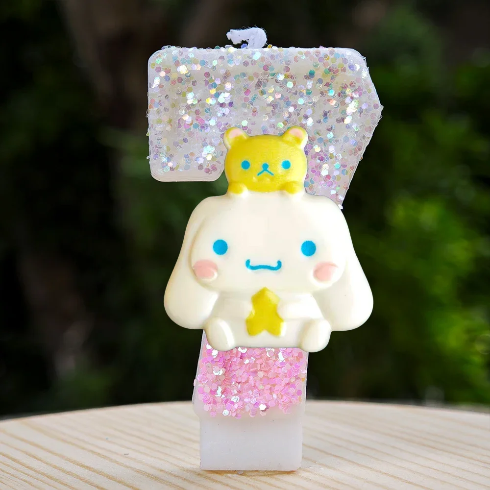 Kawaii Cinnamoroll Cartoon-Themen Glitzerkerze Kinder Geburtstagskerze Dekorationen Tortendekoration Baby-Shower Party-Zubehör – Detail 9