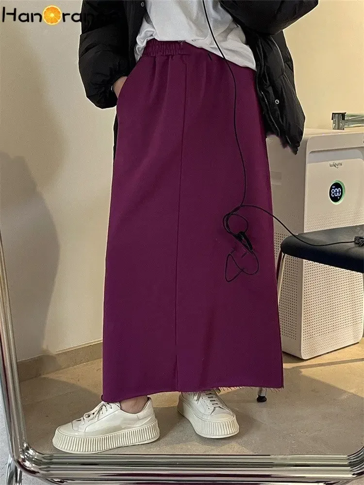 HanOrange 2025 Early Spring Straight Skirt Loose H-shaped Skirt Female Casual Black/Grape Purple