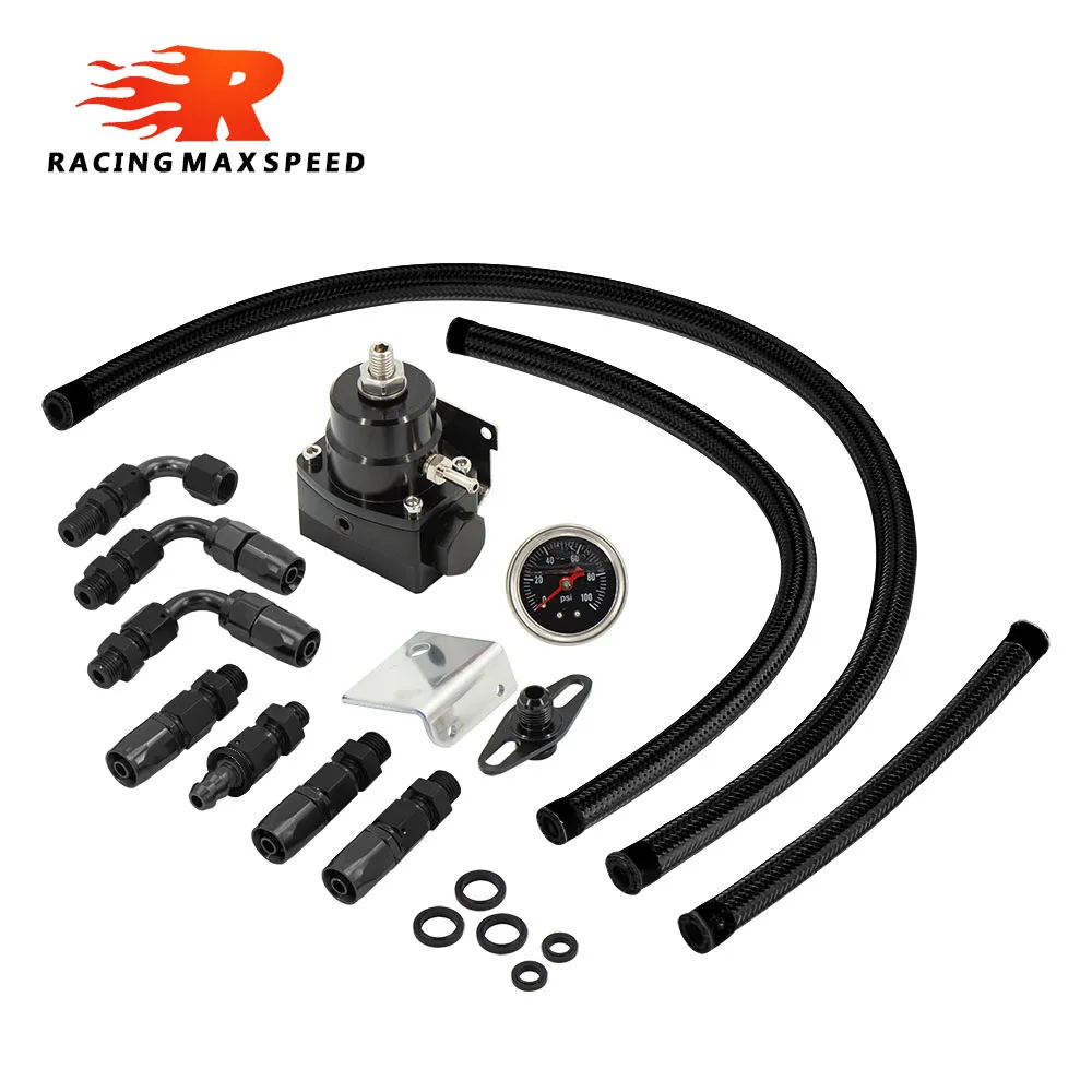 

Universal Adjustable Fuel Pressure Regulator with 0-100psi Oil Pressure Gauge AN6 Fitting End Black-Red Color Body