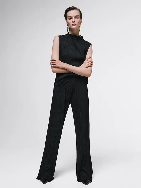 

Брюки женские прямые с высокой талией, весенние, новые, повседневные, с тонкими складками, свободные, винтажные, скрывающие фигуру, длинные...