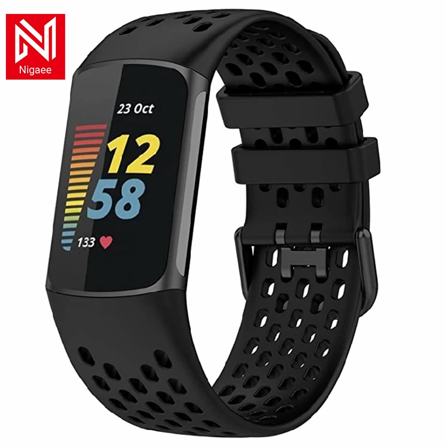 Breathable Bands for Fitbit Charge 5 Smart Watch Bracelet Soft Silicone Wrist Band Watch Strap for Fitbit Charge 5 Solo Loop