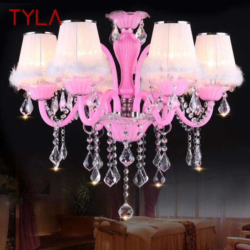 

TYLA Pink Crystal Pendent Lamp Art Girls' Room Candle Lamp Children's Room Living Room Restaurant Bedroom Chandelier