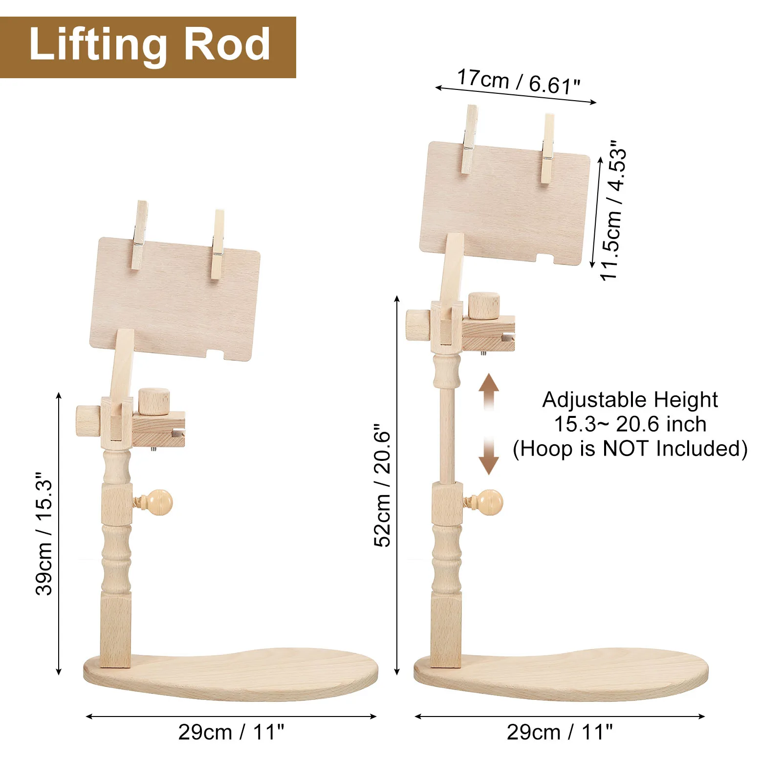 360 Degree Rotation Adjustable Wooden Embroidery Hoop Stand Sitting Cross Stitch Rack Hands-Free Holder for Sewing Needlework