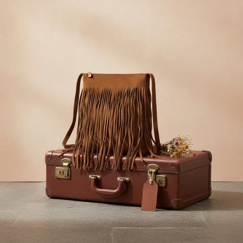 Boho Suede Fringe Crossbody Bucket Bag Large Capacity Adjustable Strap for Women Daily Shopping Travel Free Shipping