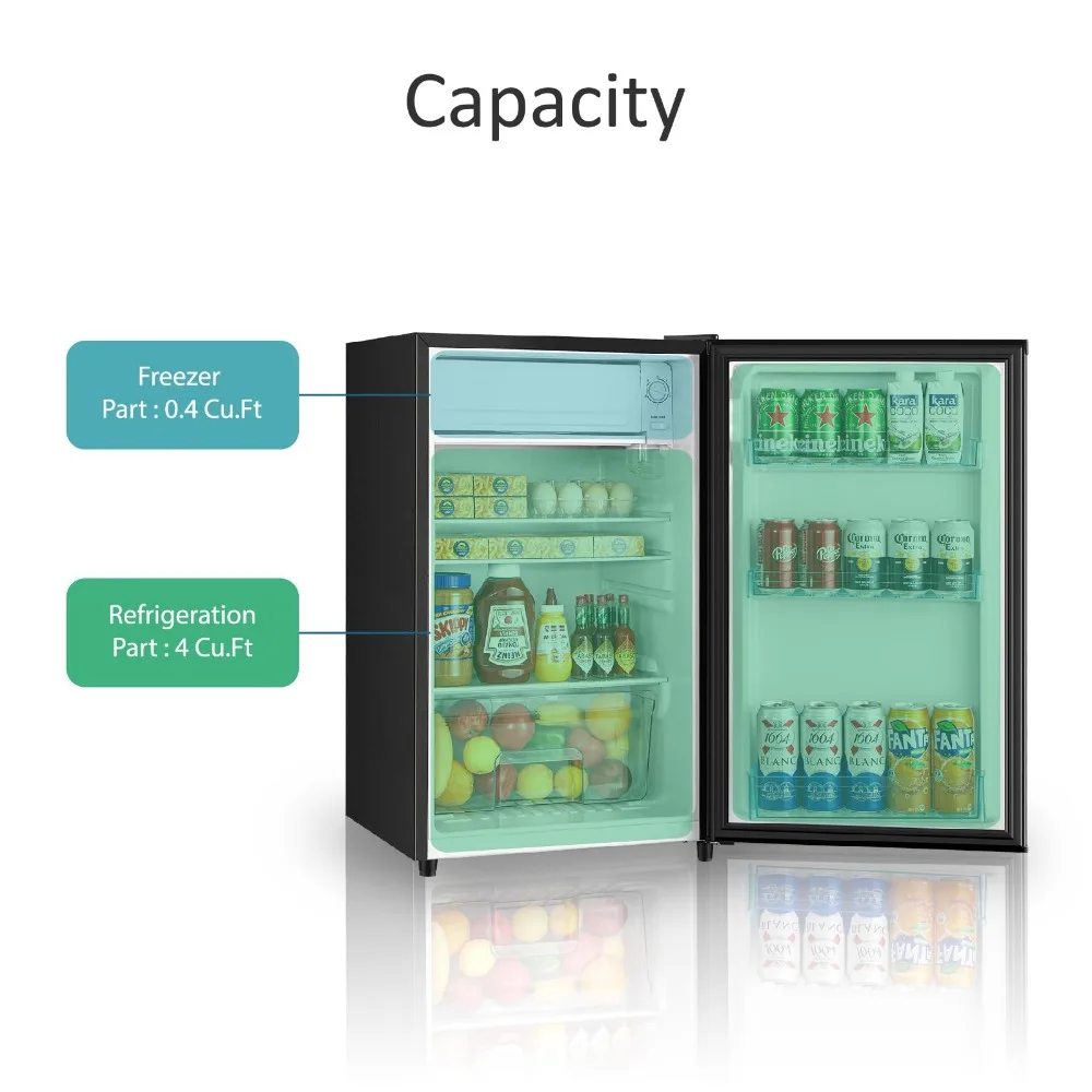 4.4 Cu.Ft Mini Fridge with Freezer, Single Door Mini Refrigerator, 5 Settings Temperature Adjustable, Compact Refrigerator