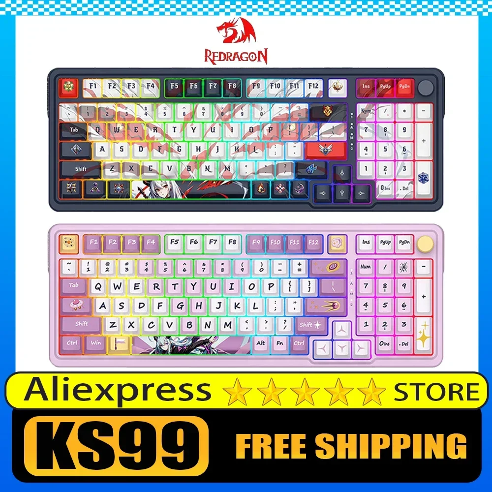 REDRAGON KS99 Mechanical Keyboard Multi-function Knob Bluetooth Tri-mode Gaming Keyboard RGB Hot-swap PC Gamer Accessories Gifts