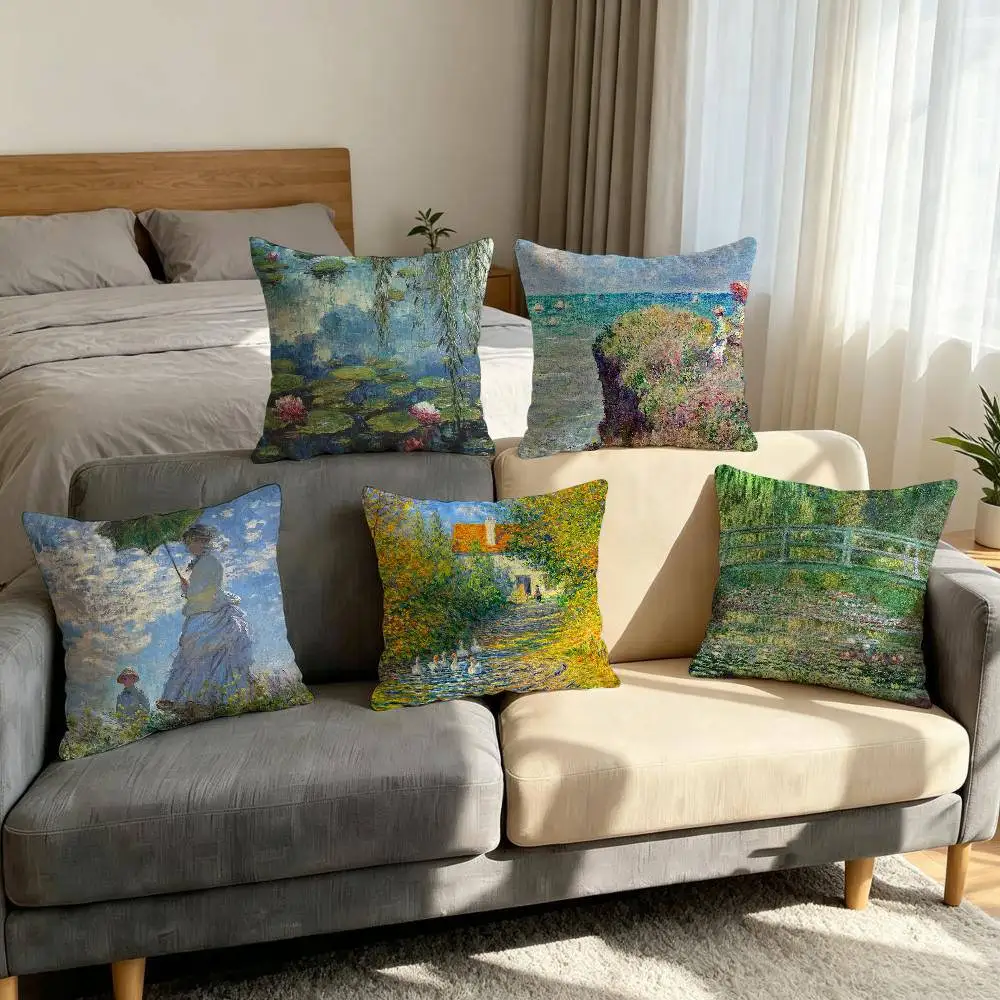 Water Lilies Claude Monet Fine Art cushion cover soft Pillow Case for Sofa Living Room Cartoon Home office Protective Covers