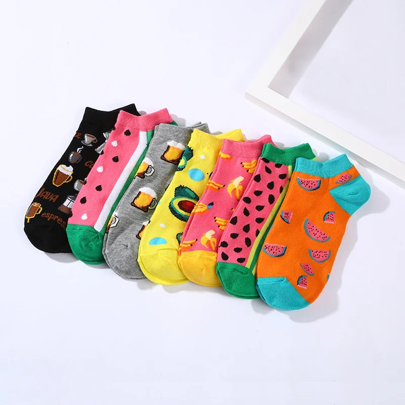 2pairs/lot Socks Fruit Casual Colorful Beer Maize Pineapple Kumquat Lemon Cherry Avocado Watermelon Banana Ankle Socks