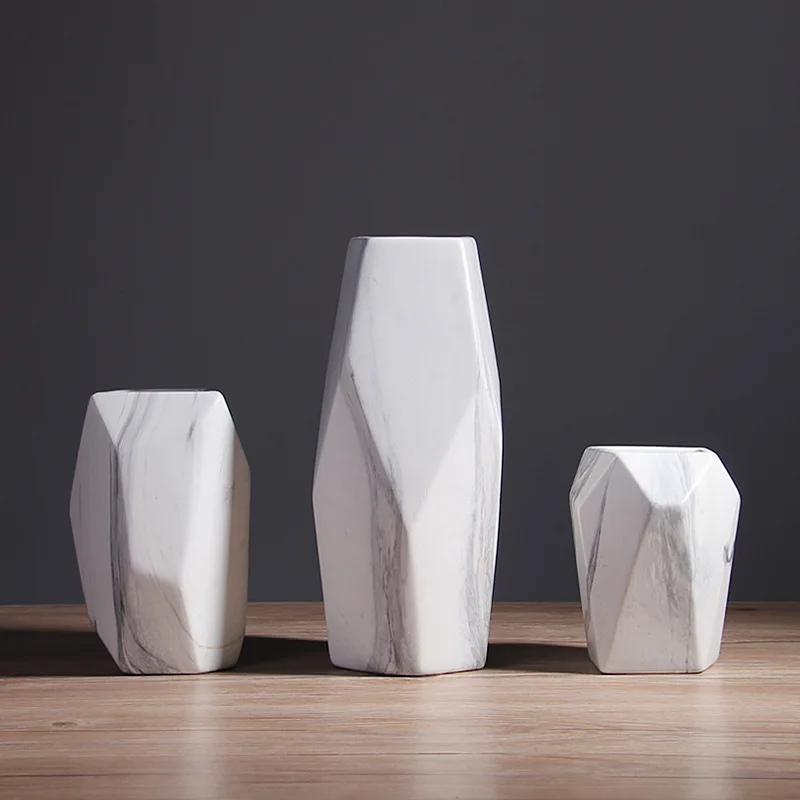 Modern simple vase ornament living room ceramic dried flower vase marble pattern creative home dining table flower ware wholesal