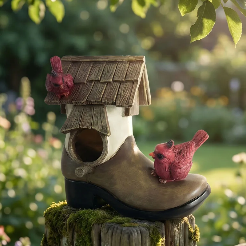 Creative Boot-shaped Resin Bird's Nest Pendant Outdoor Garden Courtyard Hanging Birdhouse Crafts Garden Decoration Accessories