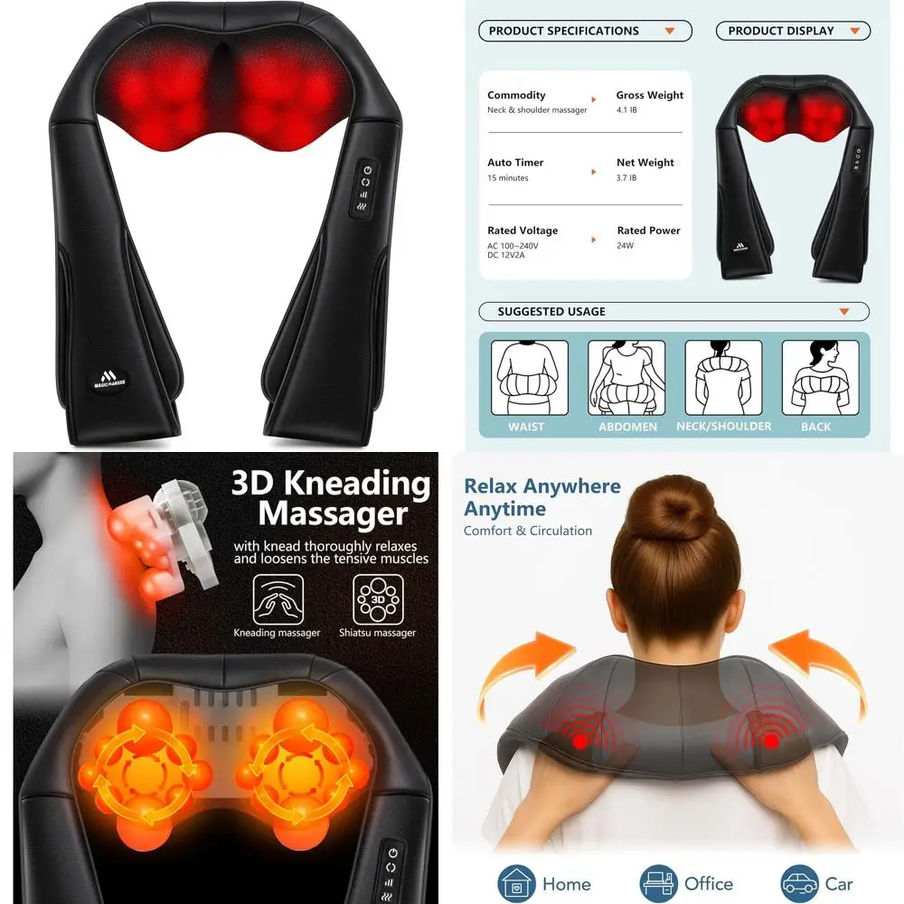 

Heating Shiatsu Massager for Deep Tissue Pain Relief - Neck and Shoulder Massager, Ideal Relaxation Gift for Men & Women, Suitab