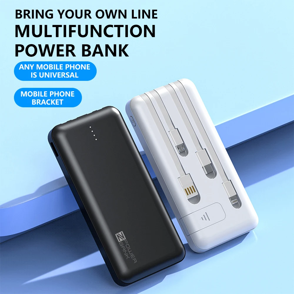 

New Portable ultra-thin power bank with four-wire bracket 10000mAh mobile power supply,for mobile phones, tablets, etc