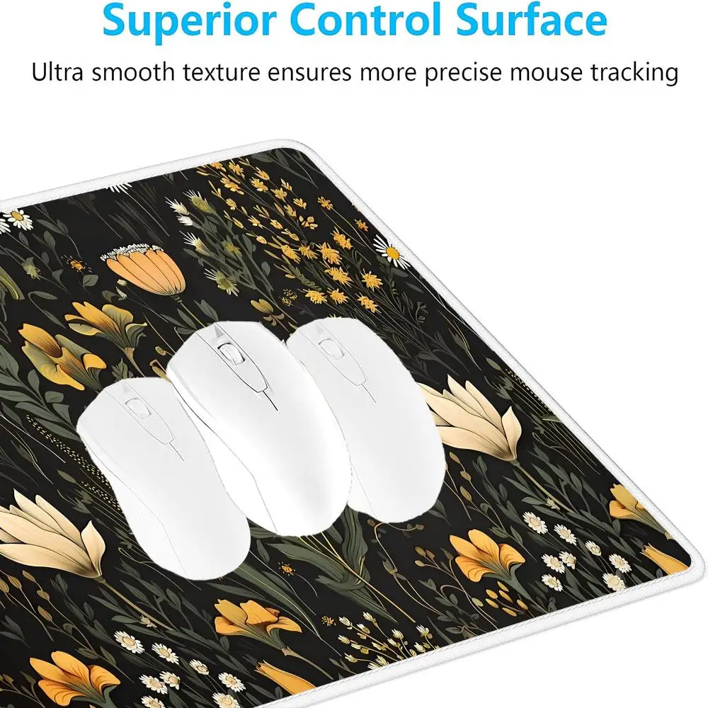 Alas Mouse Bunga Tanaman Vintage Alas Mouse Gaming Besar Anti-selip Aksesori Kantor Tablet Laptop Alas Permainan PC Mini