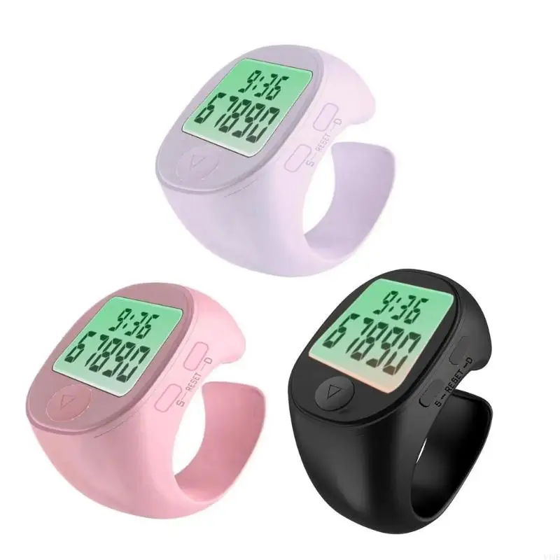 Y4UE Portable Finger Rings Tally Counter con orologio integrato Display a 5 cifre per esercizi spirituali e rituale quotidiano
