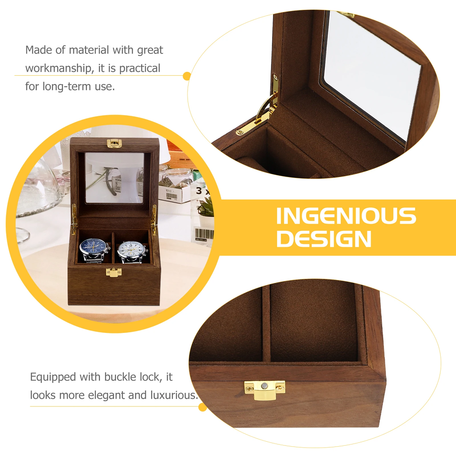 

1pc Luxury Watch Display Case 2 Slots Elegant Watch Storage Organizer Removable Pads Dustproof Display Box For Collectors Gifts