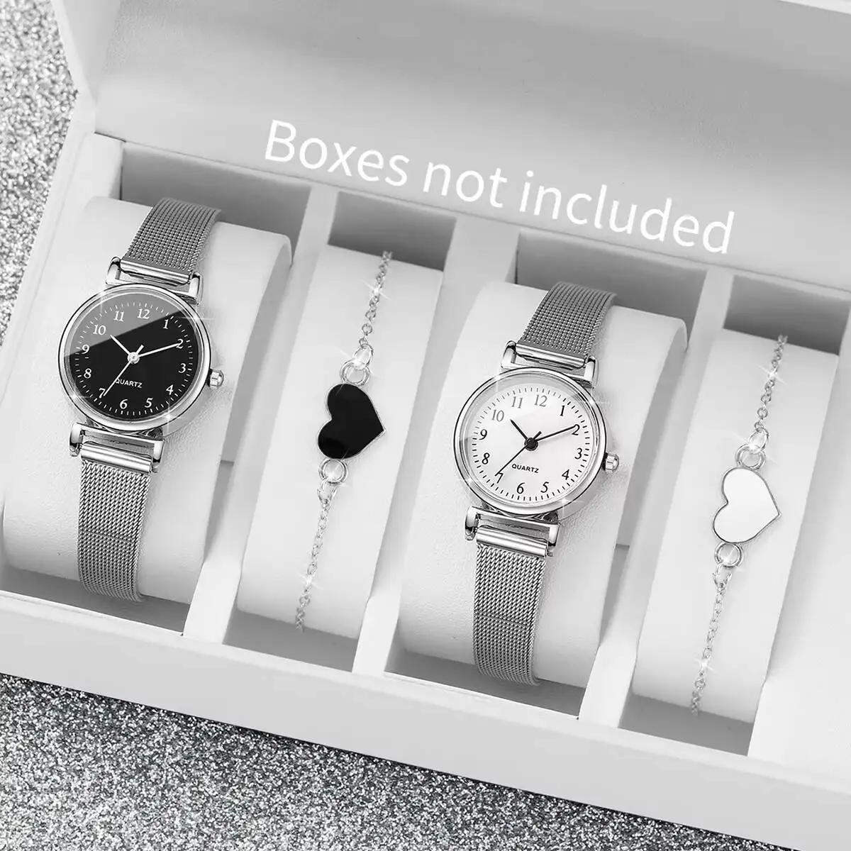 2/4 шт. модные женские часы, повседневные арабские циферблаты, сетчатый ремешок, кварцевые часы, набор браслетов, женские часы (без коробки)