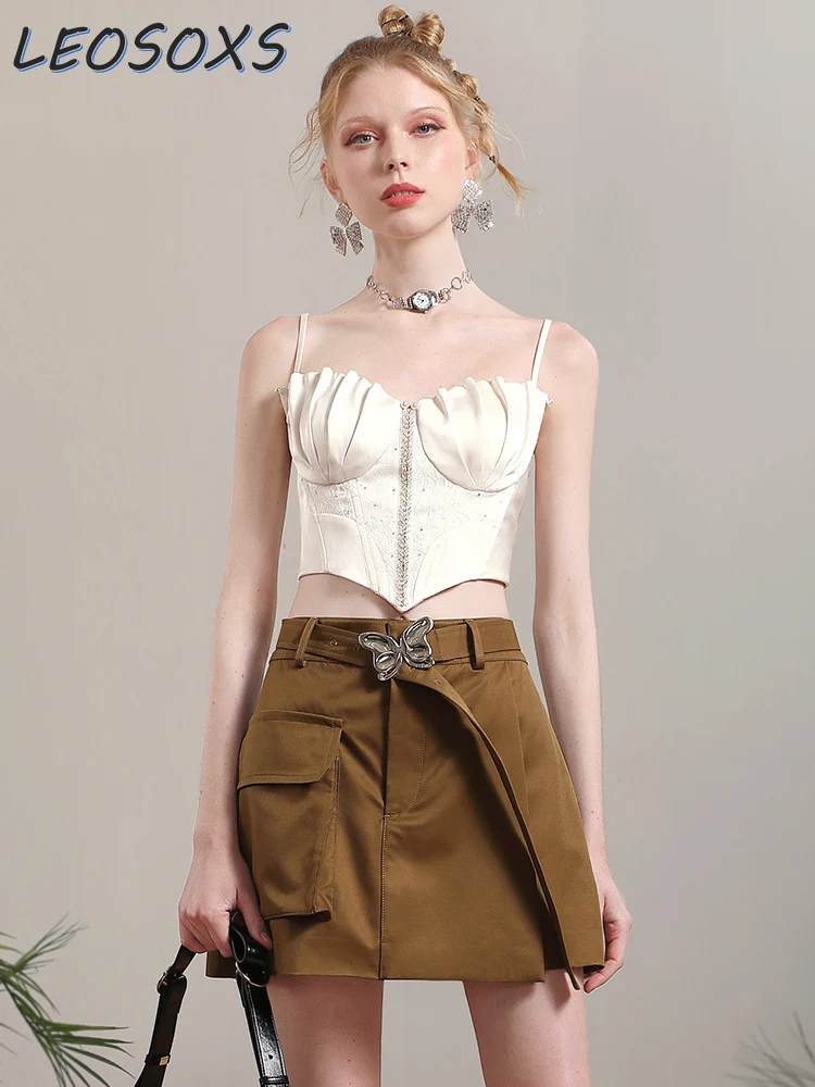 

Designer Model Retro Coffee Color Workwear Skirts for Women 2024 Summer Niche Design Asymmetric High Waist Slim-Fit Mini Skirt