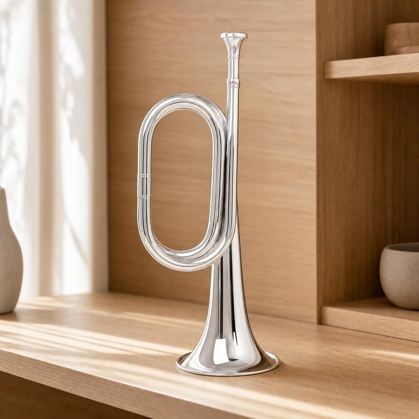 Bugle Silver C-Pitch Bugle Polished Cavalry Instrument for Marching Band Members, Ceremonies, Group Activities, Outdoor
