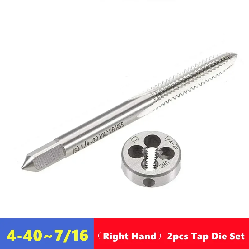 Right Hand 2pcs American Tap Die Set 1/8 3/16 1/4 5/16 3/8 7/16, Used for Machine Tool Internal and External Thread Tapping