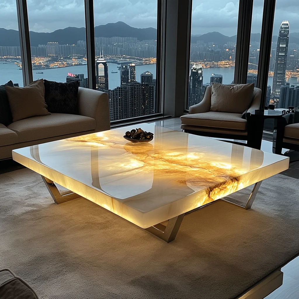Square modern high-end coffee table expandable luminous jade natural marble living room home furniture