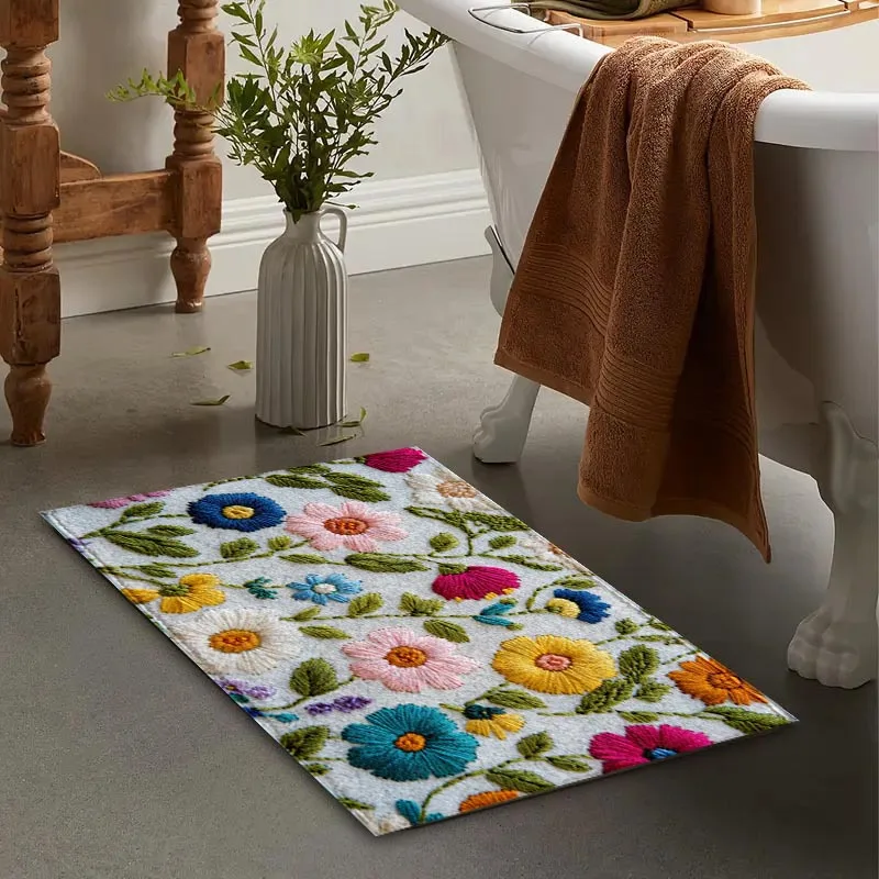 3D Textured Non-Slip Bath Mat – Plush Faux Velvet Rug for Bathroom & Entryway, Soft Decorative Floor Mat, Perfect Gift