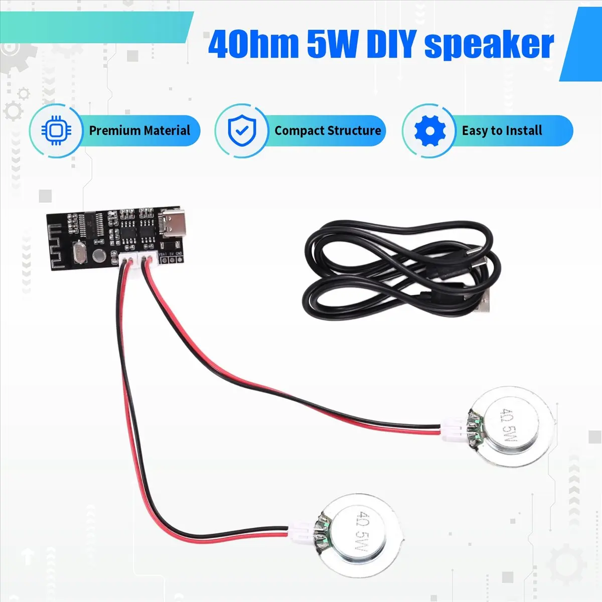 MYdaY- 4Ohm 5W Diy Speaker Bone Conduction Hidden Sound System Vibration Horn Resonance with Bluetooth Amplifier Board