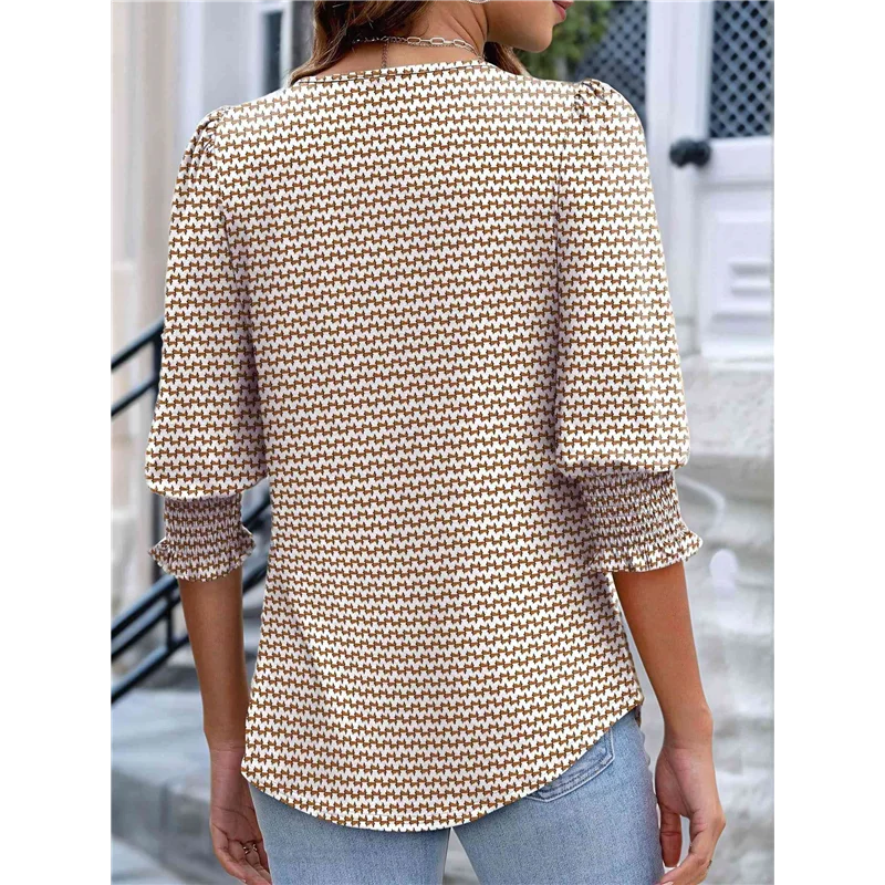 

A83F-Blouses For Women Dressy Casual 3/4 Length Sleeve Womens Tops With Smocked Cuffs