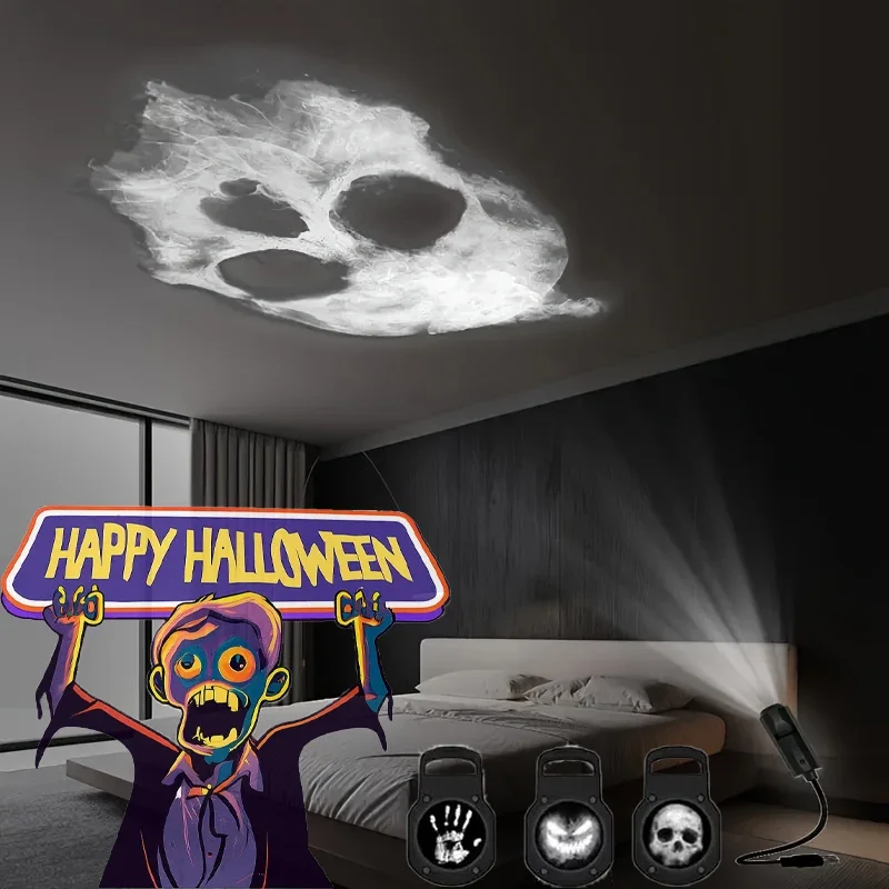 

USB-проекционная лампа, декор на Хэллоуин, 3/6 анимационных моделей, окружающий свет на Хэллоуин для Plug Play, потолочная стена, спальня, гостиная