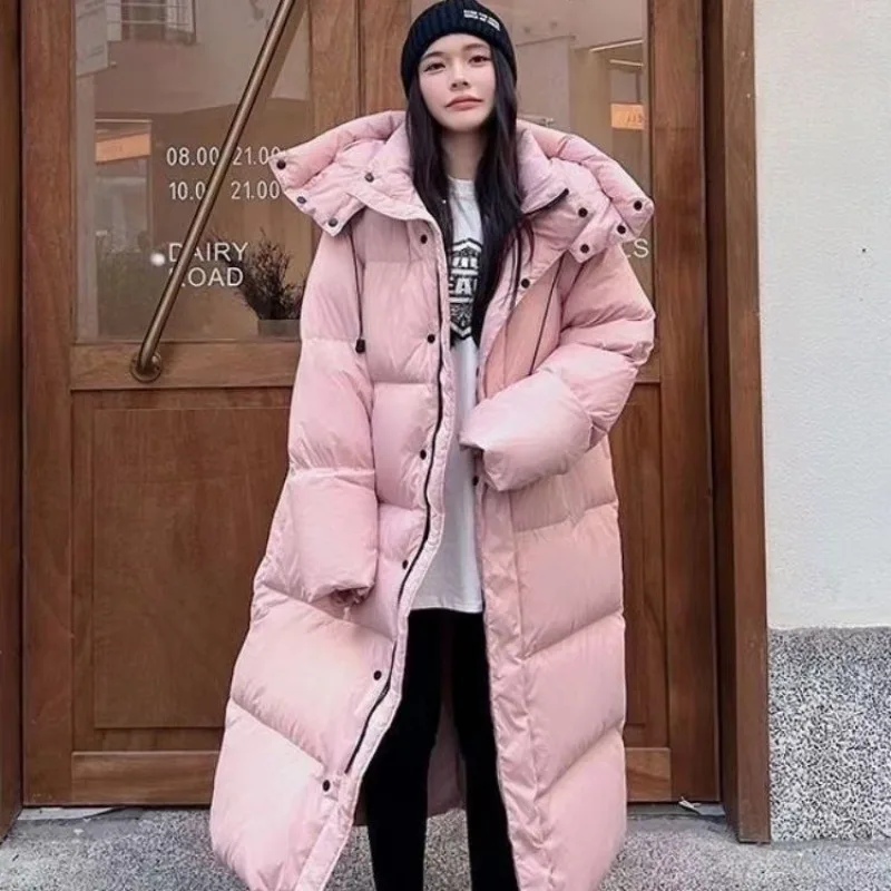 Winter New Korean Edition Mid To Long Knee Over Cotton Jacket for Women, Loose Hooded, Large Down Cotton Jacket, Thick Coat