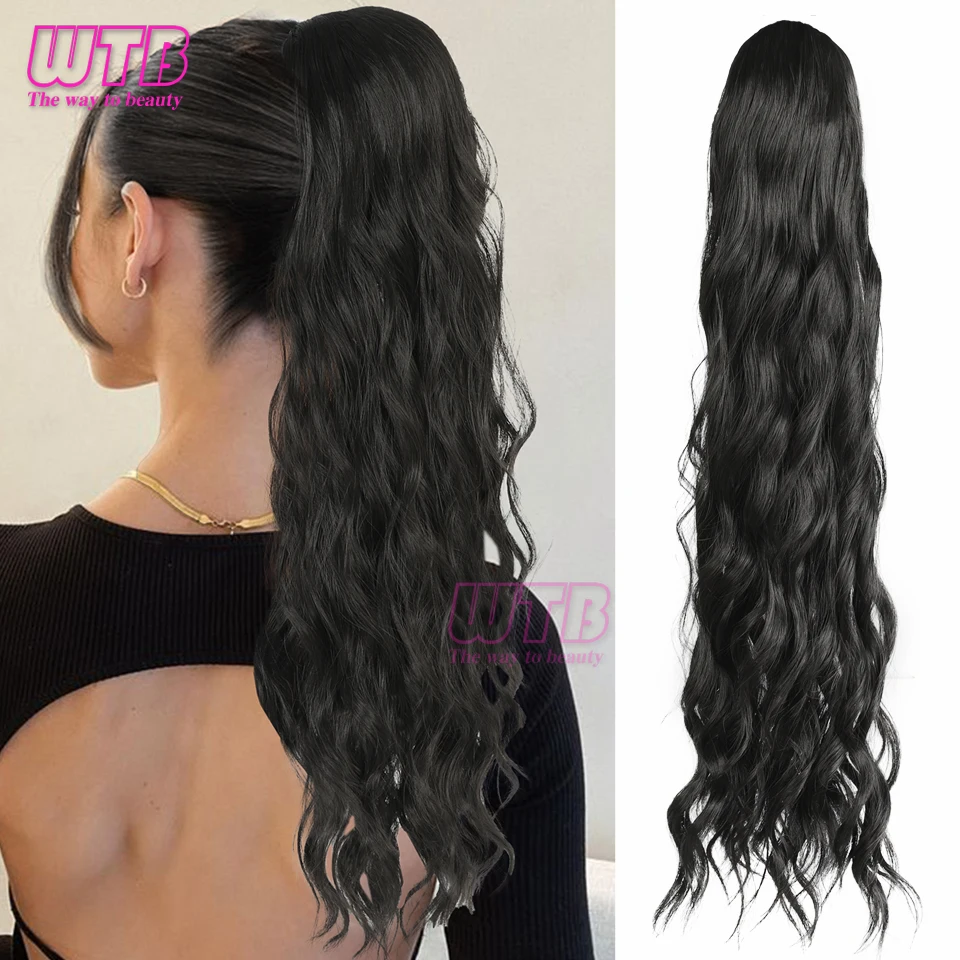 

Natural Long Wavy Synthetic Ponytail Extension Heat Resistant Drawstring Ponytail Clip In Hair For Women Hairstyle Black Blonde