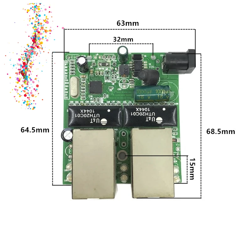 Fast switch mini 4 port ethernet switch 10 / 100mbps rj45 network switch hub pcb module board for system integration module