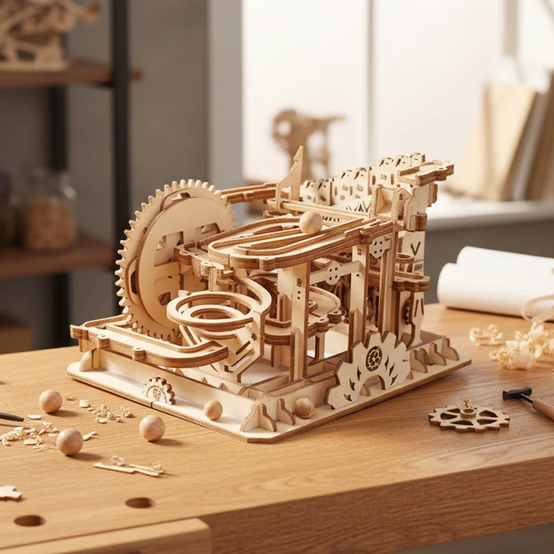 OUZEY 3D-Holzpuzzle Marble Run STEM-Modellbausatz – mechanisches Gleisbaupuzzle, Lernspielzeug für Jugendliche und Erwachsene