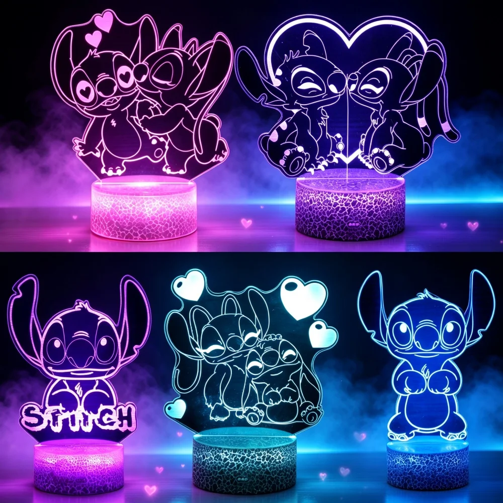 Lilo & Stitch 3D LED Night Light 7/16 Color Smart Touch Room Decor Bedside Night Light Birthday Valentine's Day Christmas Gift