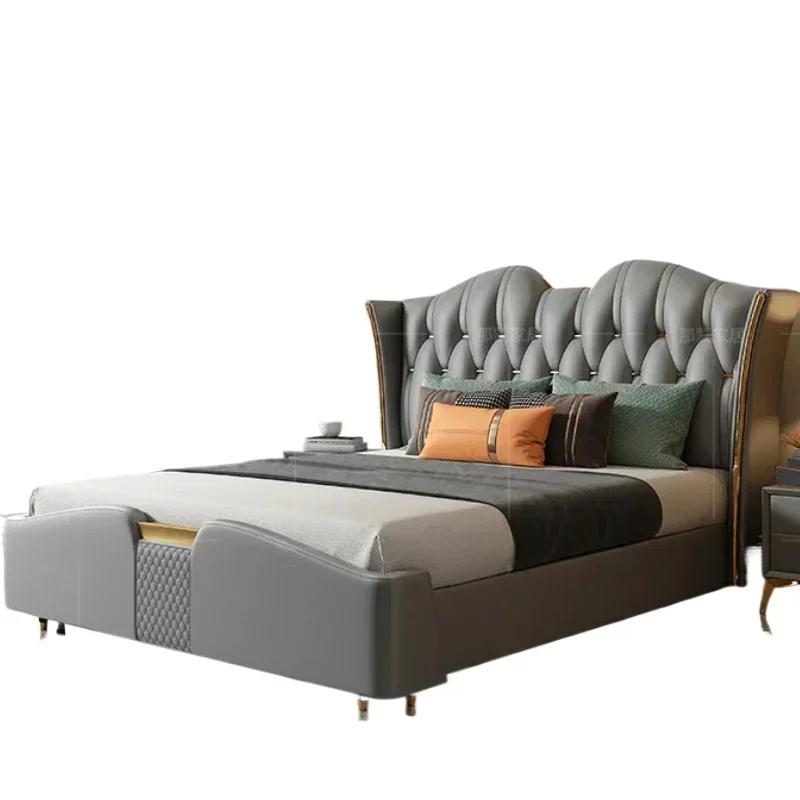 

#Vintage Leather Luxury Double Bed Frame Modern Elegant Size Double Bed Adults Compact Muebles Para El Hogar Trendy Furniture