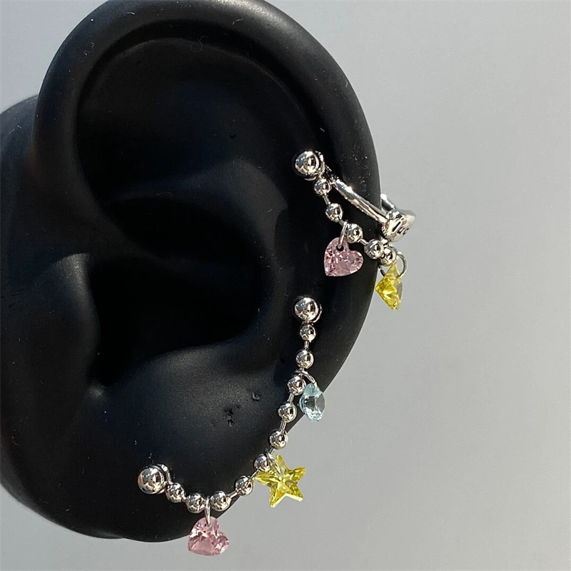 Kleurrijke ster dubbele ketting hoepel oorbellen voor vrouwen roestvrij staal oor bot nagel oorbel zoete mode piercing accessoires cadeau