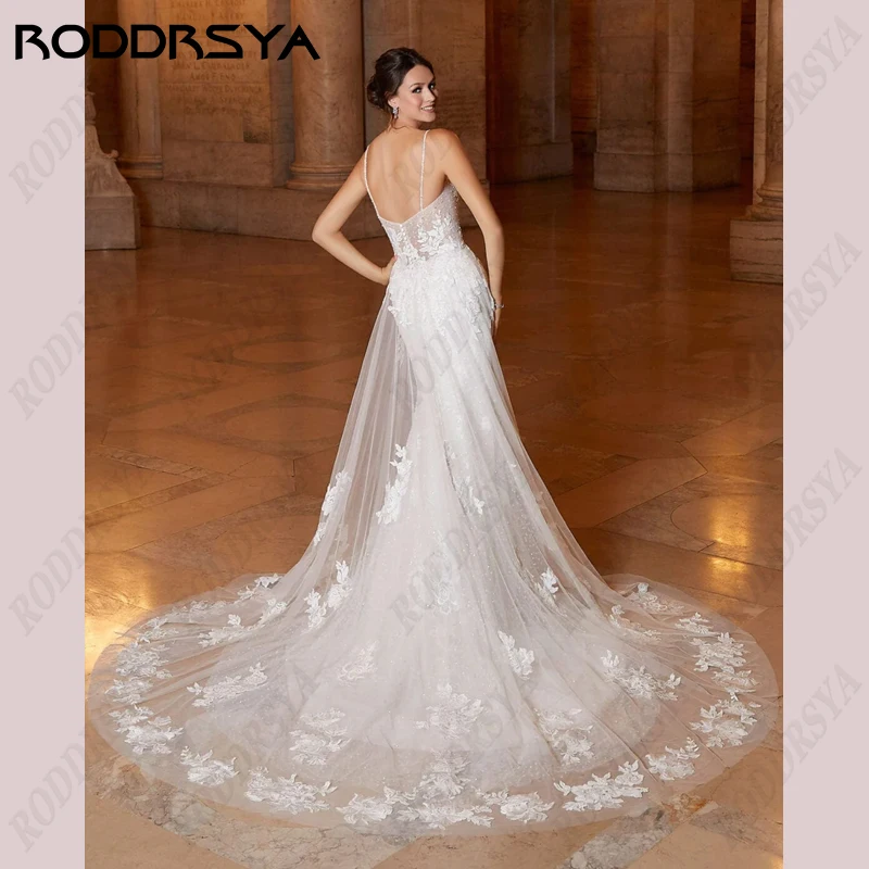 RODDRSYA-Vestido De novia con tirantes finos para mujer, traje De sirena con escote Corazón, apliques sin espalda, sin mangasVestido De novia con tirantes finos para mujer, traje De sirena con escote Corazón, apliques