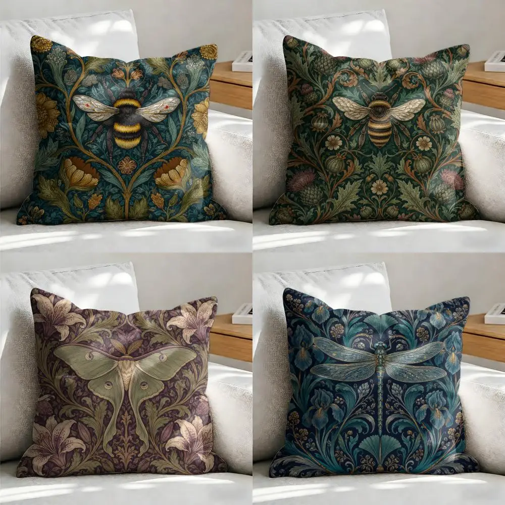 Bumblebee and Flower Cushion Cover Soft Short Plush Pillow Cover Smooth Cozy Texture Aesthetic Cushion Case Home Decor