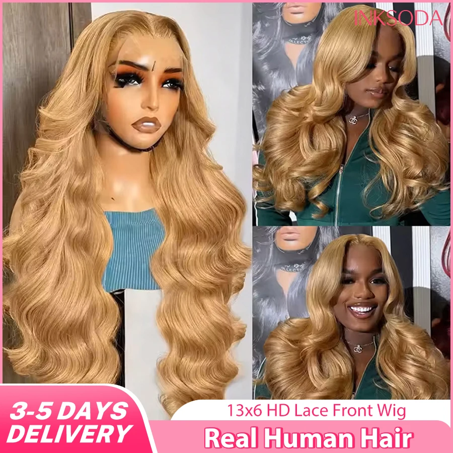 

Парик из натуральных волос Honey Blonde Body Wave, 220% плотность, 30 дюймов, 13x6 HD кружевной фронтальный парик для женщин, бразильские волосы, предварительно прорезанный.