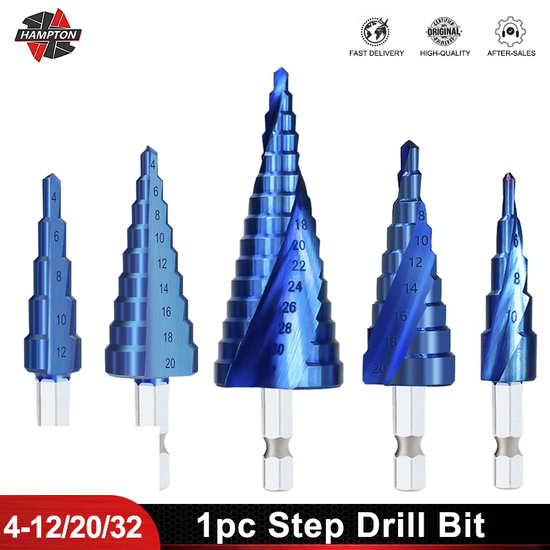 Step Drill Bit HSS 4-12 4-20 4-32mm Nano Blue Coated Step Cone Drill Hex Shank Step Drill Bit For Wood Metal Hole Cutter