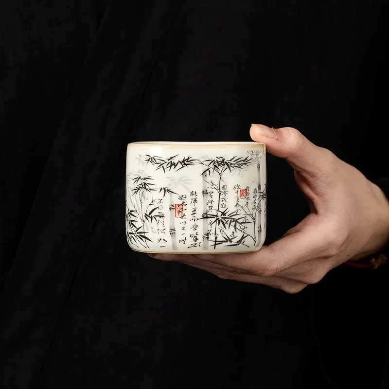 120 مللي كوب شاي صيني من الخيزران رو ياو سيراميك افتتاح أصفر جميل فنجان شاي الزهور أدوات الشاي كوب رئيسي طقم شاي الكونغفو #4