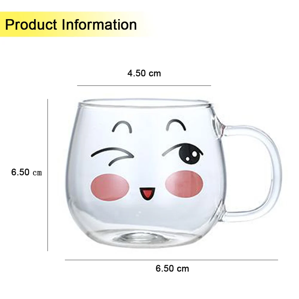 Carton Glass Mug Transparent Glass Coffee Tea Cips Mug Drinks Dessert Breakfast Milk Cup Glass Mugs Handle Drinkware