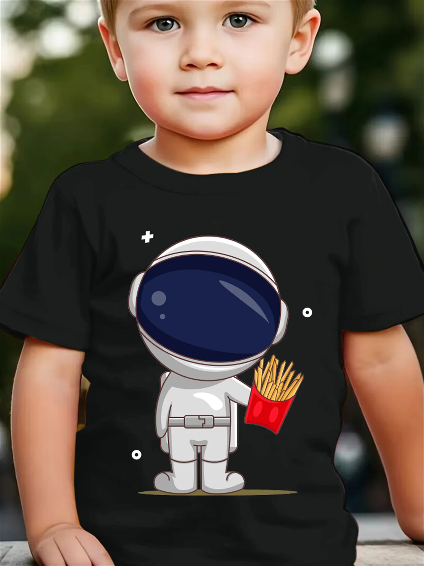 Cartoon Astronaut French Fries Space Star Print Family Matching Cotton Tees Short Sleeve Tops For Mom Dad Boys Girls Daily Wear
