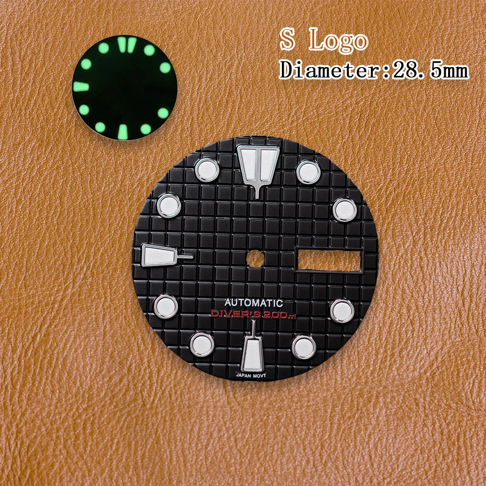 S Logo Dial 28.5mm NH36 Waffle Diver's Dial Suitable For NH36 Japanese Movement C3 Green Luminous Watch Modification Accessories view 6