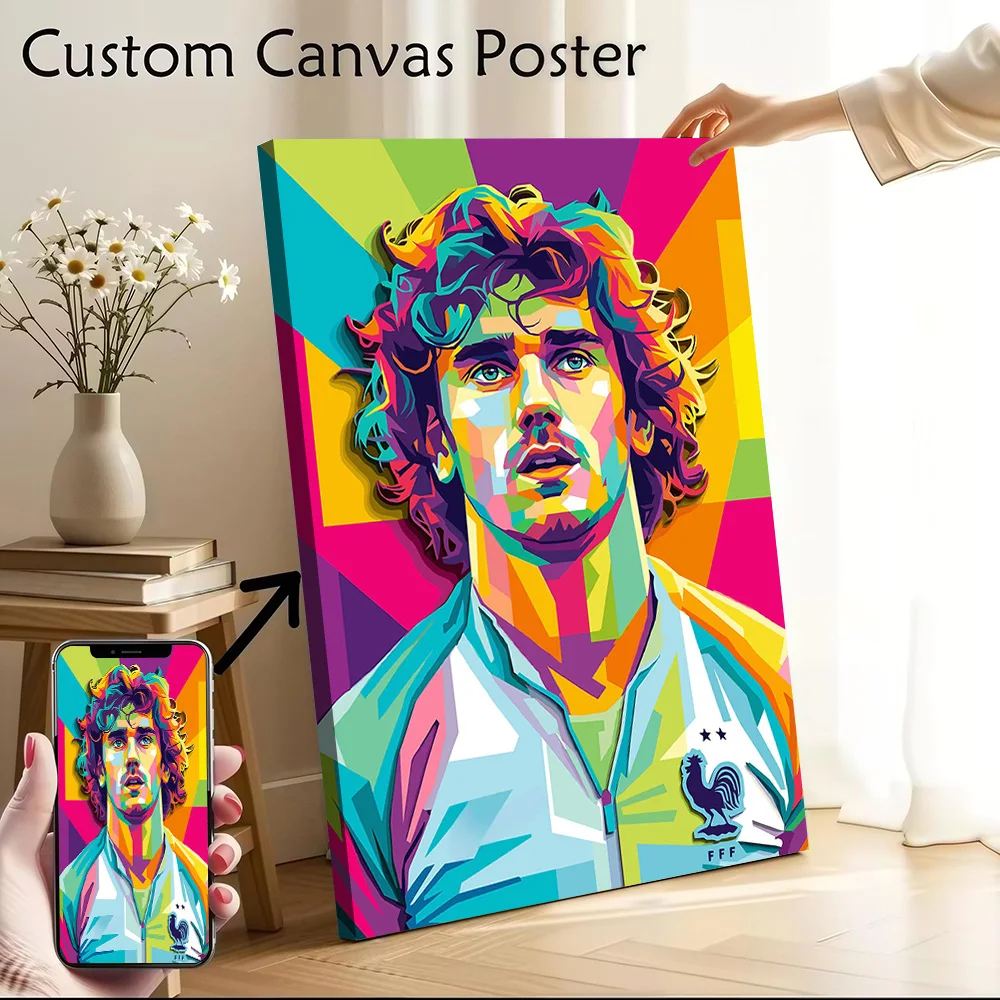 Antoine Griezmann Colorful Pop Art Canvas Poster Customizable Printed Canvas Painting Wall Art for Fans Walls Decoration Room