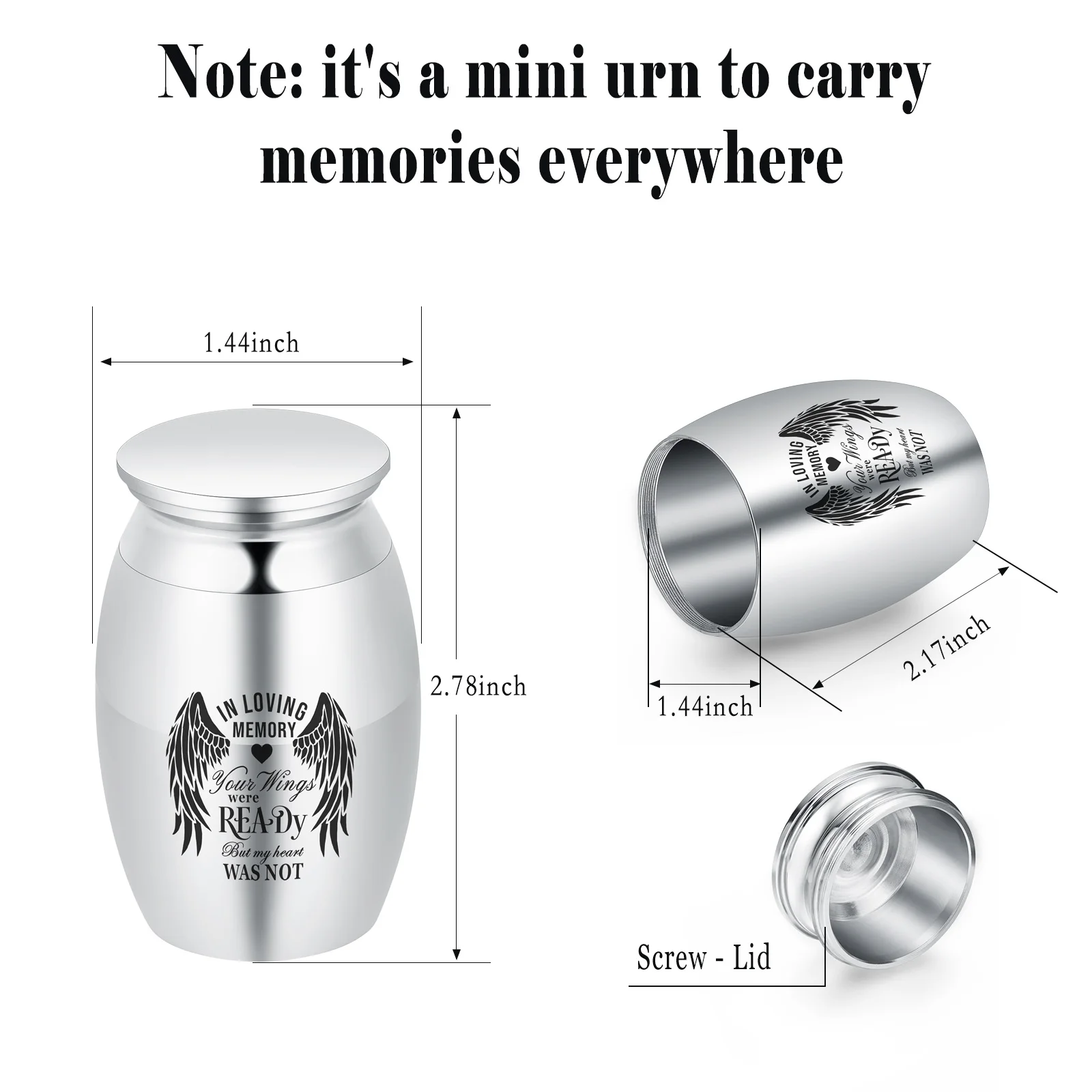 7*3.5cm Small Cremation Urns Stainless Steel Engrave Wing Customize Memorial For Human/Pet Ashes Keepsake Dropship