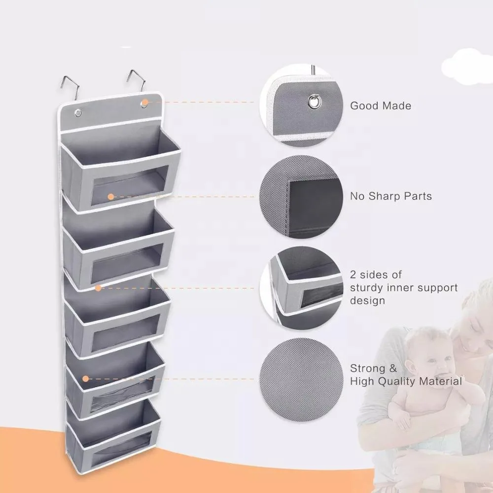 5-Shelf Hanging Storage Organizer - Behind Door, Anti-Tilt, 5 Large Capacity Pockets, Suitable for Bedroom, Bathroom