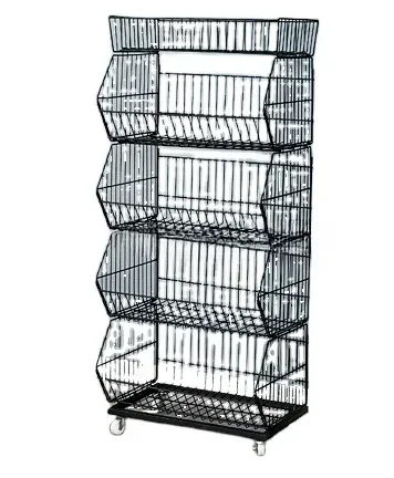 Supermarket display shelves with slanted stacked cage convenience store snack for promotion household shelf net basket storage