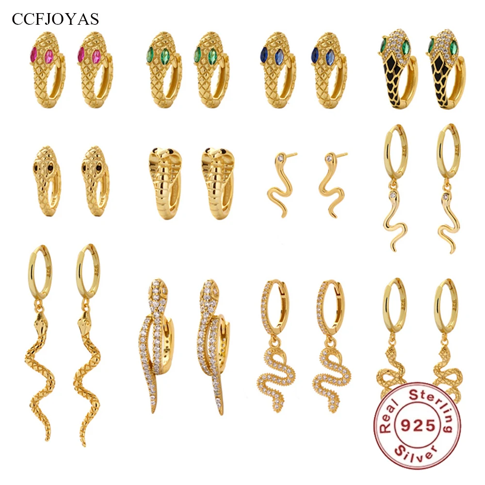 

CCFJOYAS 925 Sterling Silver Snake-shaped Earrings for Women European and American Punk Rock Exaggerated Animal Hoop Earrings