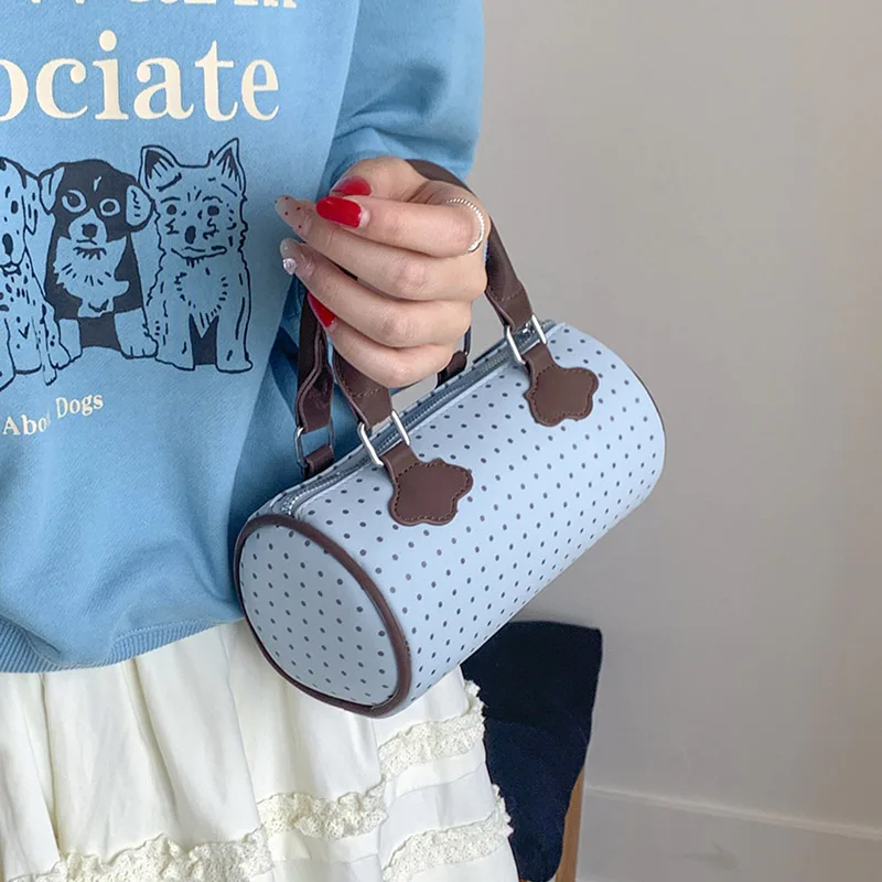 

Polka Dot Pillow Bag Women Summer New Fashion Splicing Casual Crossbody Bags Versatile PU Zipper Soft Black One Shoulder Bag